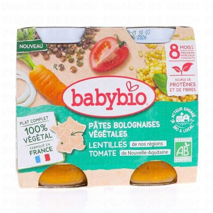 BABYBIO V&eacute;g&eacute;tal - P&acirc;tes Bolognaises V&eacute;g&eacute;tales Lentilles Tomate +8Mois Bio 2x200 g