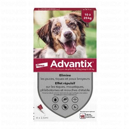 ADVANTIX Pipettes Antiparasitaires Chiens Moyen 10 à 25kg ((4 x 2.5ml))
