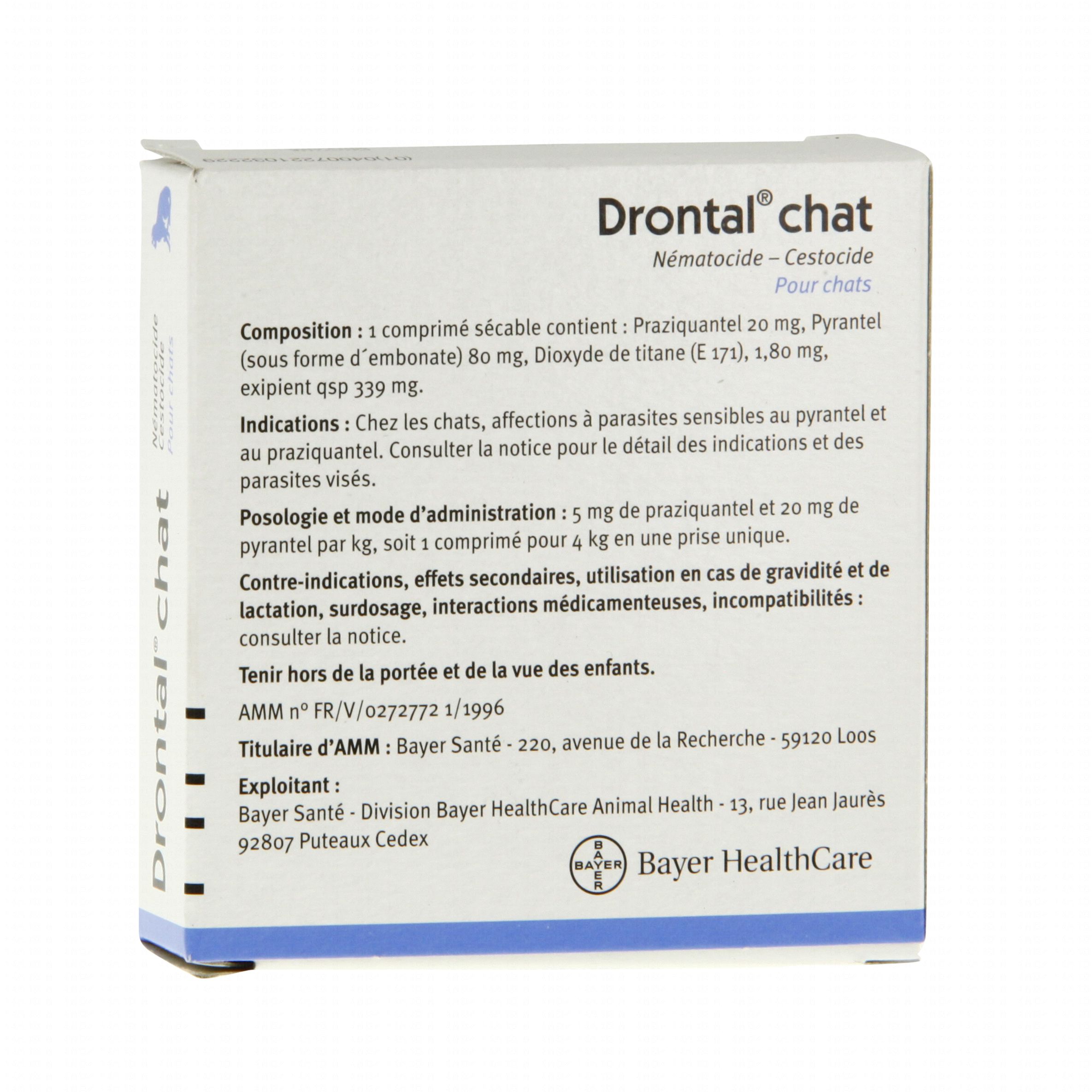 BAYER Drontal chat 2 comprimés Pharmacie en ligne Prado Mermoz