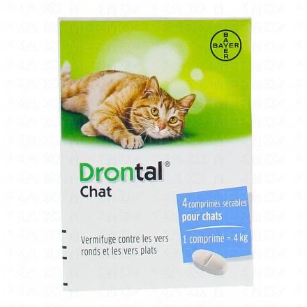 DRONTAL Chat - Vermifuge contre les vers ronds et les vers plats (4 comprimés)