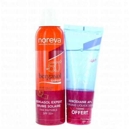 NOREVA Bergasol Expert Brume solaire SFP 50+ 150ml + Xerodiane AP+ Surgras liquide doux 100ml