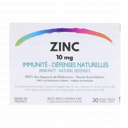 BIO RECHERCHE Zinc 10mg 30 gélules