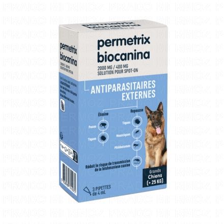 BIOCANINA Antiparasitaire externe - Permetrix grands chiens x3 pipettes de 4ml
