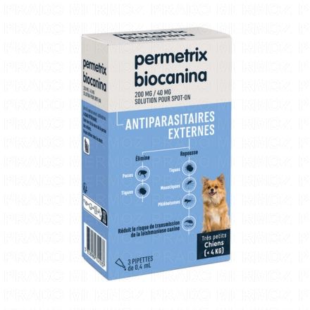 BIOCANINA Antiparasitaire externe - Permetrix tr&egrave;s petits chiens x3 pipettes de 0.4ml