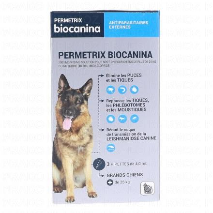 BIOCANINA Permetrix antiparasitaires grands chiens x3 pipettes de 4ml