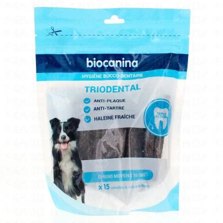 BIOCANINA Hygi&egrave;ne Bucco-dentaire - Triodental Moyens chiens 10 - 30 kg lamelles x15