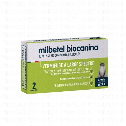 BIOCANINA Vermifuge - Milbetel chat comprim&eacute;s pellicul&eacute;s x2