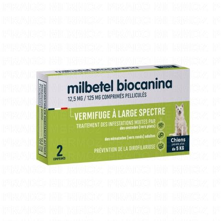 BIOCANINA Vermifuge - Milbetel chien comprim&eacute;s pellicul&eacute;sx2