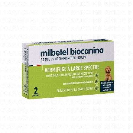BIOCANINA Vermifuge - Milbetel petit chien/chiot comprim&eacute;s s&eacute;cablesx2