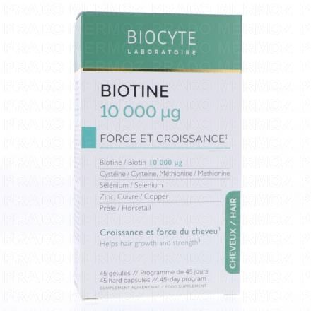 BIOCYTE Biotine 10000 &micro;g - Force et Croissance Cheveux x45 G&eacute;lules