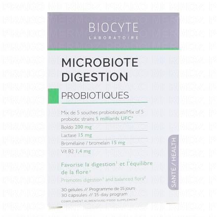 BIOCYTE Microbiote Digestion Probiotiques x30 G&eacute;lules