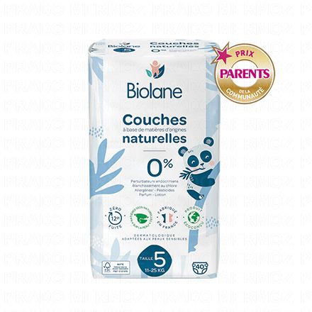 BIOLANE Couches naturelles zéro fuites 12h (taille 5 - 11à25kg x40 couches)