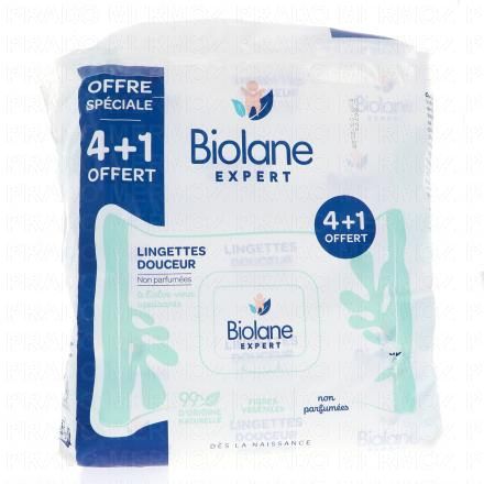 BIOLANE Expert - Lingettes Douceur Non Parfum&eacute;es &agrave; l'aloe vera apaisante lot de 5