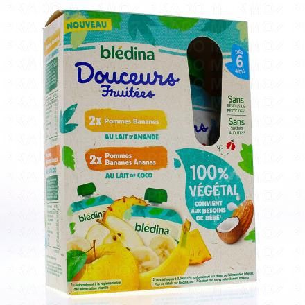 BLEDINA Douceurs fruit&eacute;es - Gourdes d&egrave;s 6 mois 4x90g