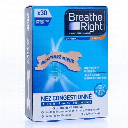 BREATHE RIGHT Bandelettes nasales nez congestionné Large (30 bandelettes)