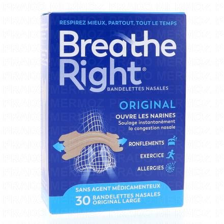 BREATHE RIGHT Bandelettes nasales nez congestionn&eacute; Large (30 bandelettes)
