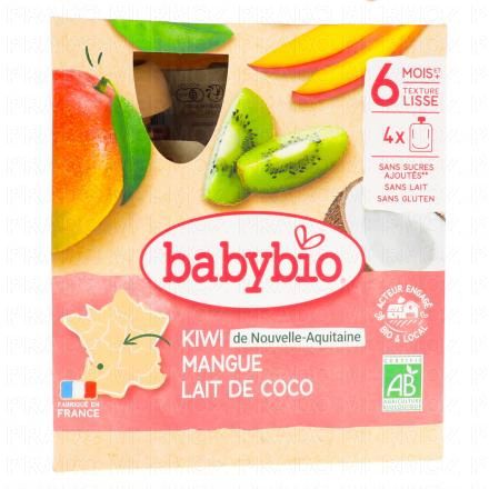 BABYBIO Fruits - Gourdes Kiwi Mangue Lait de Coco bio 4x90g dès 6mois