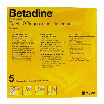 BETADINE 10% Tulle (5 pansements)