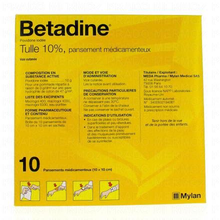 BETADINE 10% Tulle (10 pansements)