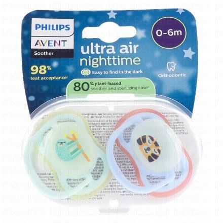AVENT Sucettes Ultra Air Night 0-6 mois (lion/paresseux)