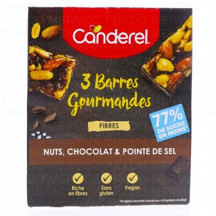 CANDEREL Barre Gourmande Nuts chocolat & pointe de sel lot de 3x31g