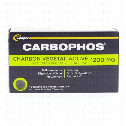 CARBOPHOS Charbon v&eacute;g&eacute;tal activ&eacute; 1200mg x40 comprim&eacute;s