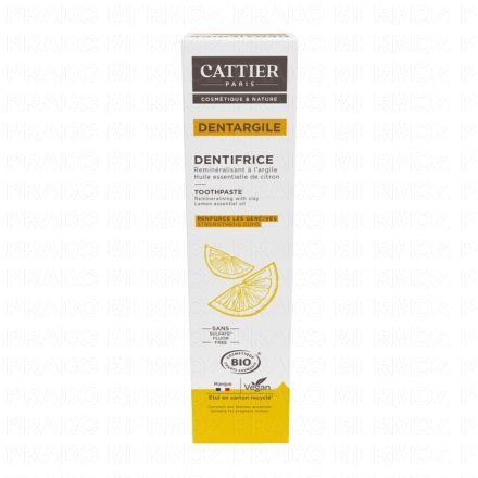 CATTIER Dentargile Dentifrice à l'Huile essentielle de Citron Bio (tube 75g)