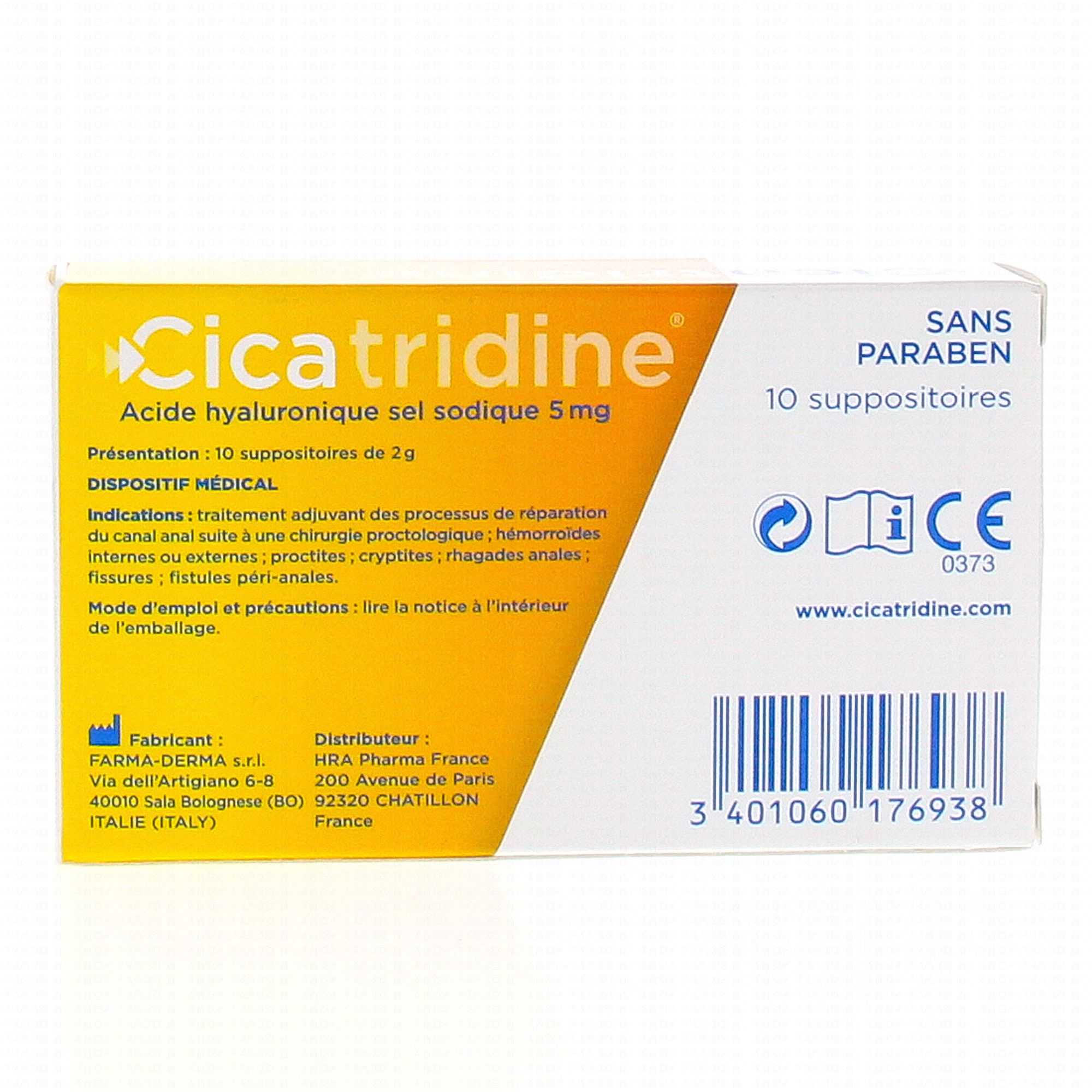 CICATRIDINE Suppositoires acide hyaluroniques x10 - Pharmacie