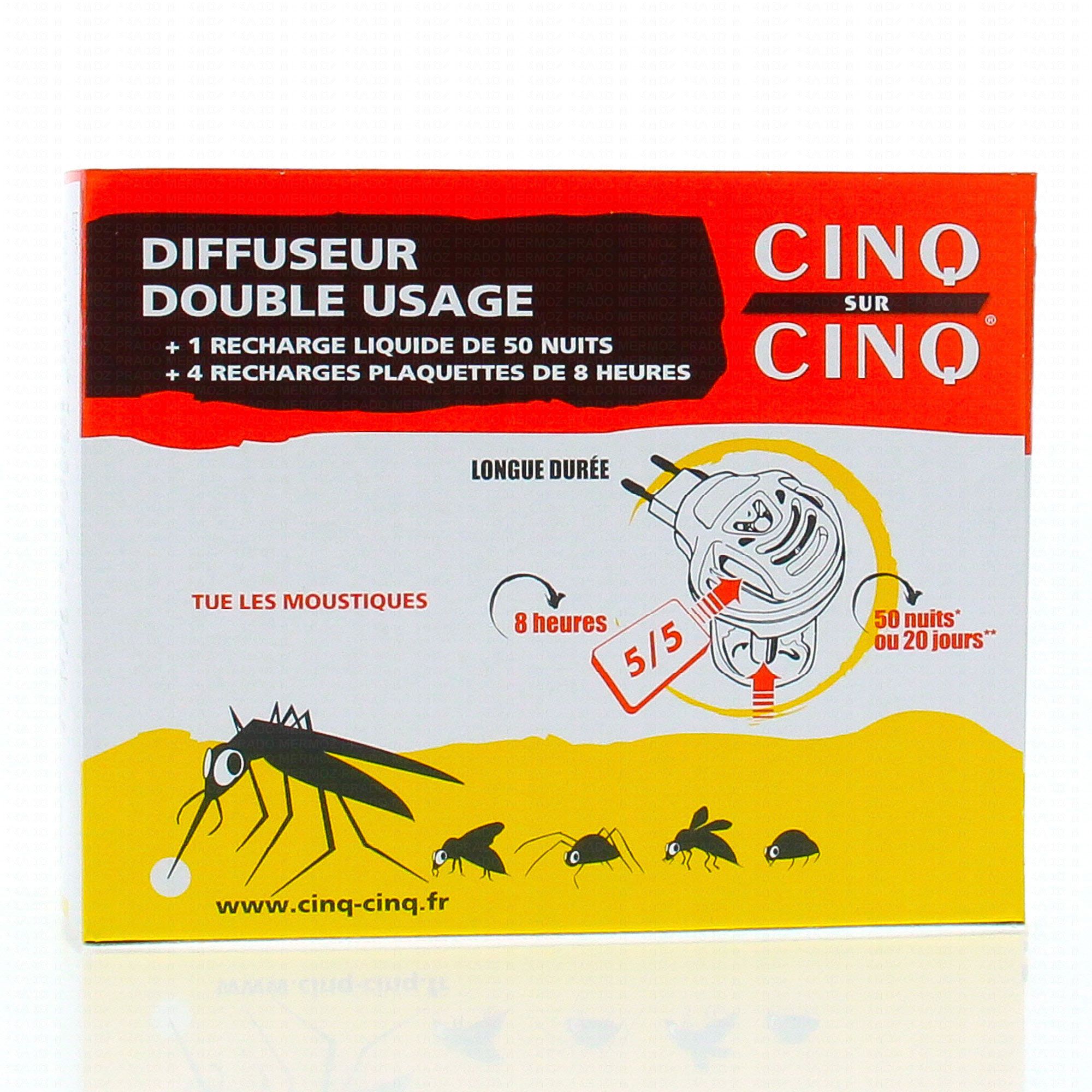 CINQ SUR CINQ Diffuseur anti-moustique double usage 1 diffuseur double  usage & 1 recharge liquide de 50 nuits & 4 recharges plaquettes de 8 heures.