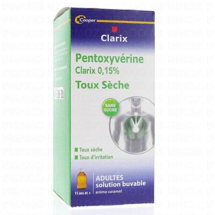 CLARIX Sirop toux s&egrave;che Pentoxyverine 0,15% 200ml