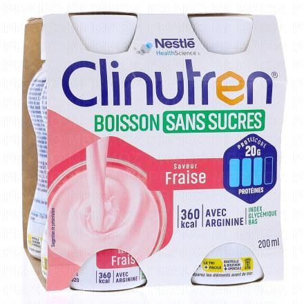 CLINUTREN Boisson sans sucres Fraise 4x200ml