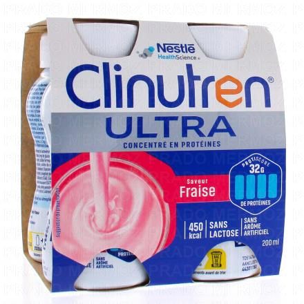 CLINUTREN Ultra concentré en protéines saveur fraise sans lactose 4x200ml