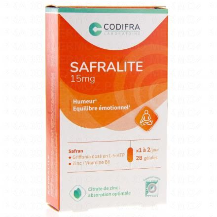 CODIFRA Safralite 15 mg am&eacute;lioration de l'humeur &eacute;quilibre &eacute;motionnel 28 g&eacute;lules