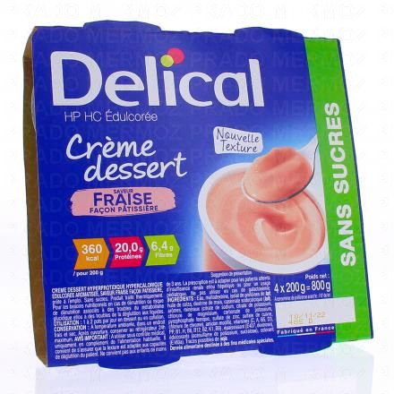 DELICAL Cr&egrave;me dessert - HP HC Edulcor&eacute;e saveur fraise fa&ccedil;on p&acirc;tissi&egrave;re 4x200g