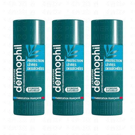 DERMOPHIL Stick protection des l&egrave;vres dess&eacute;ch&eacute;es naturel (lot de 3 sticks 4g)
