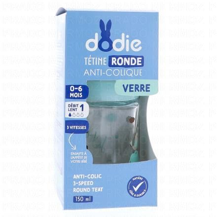 DODIE Biberon Anti-colique avec t&eacute;tine ronde 3 vitesses verre 150ml
