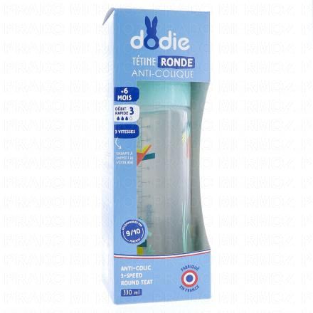 DODIE Biberon anti-colique +6mois t&eacute;tine ronde d&eacute;bit 3 (d&eacute;cor&eacute; 330ml)