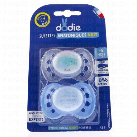 DODIE Duo Sucettes nuit +6 mois anatomiques Papa et Maman
