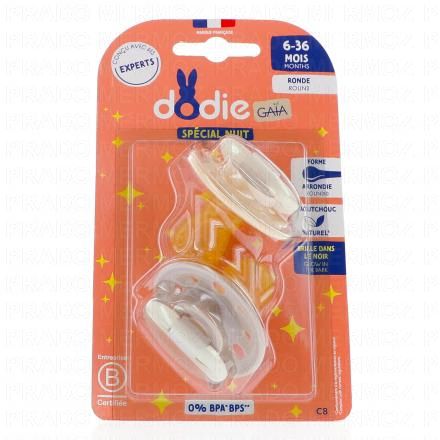 DODIE Ga&iuml;a - Sucettes duo ronde 6-36 mois (sp&eacute;cial nuit beige)
