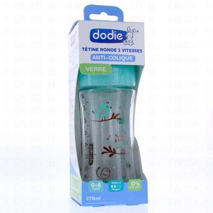 DODIE Sensation+ Biberon verre t&eacute;tine ronde 3 vitesses 0-6 mois 270ml