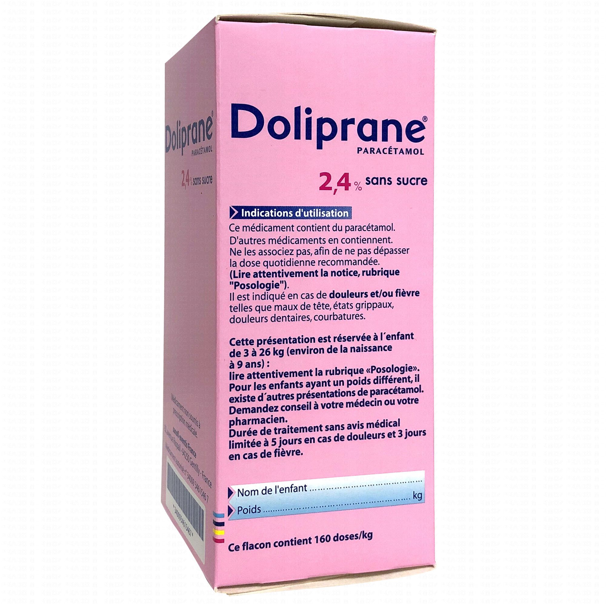 Doliprane 2,4% sans sucre sol buvable flacon 100ml