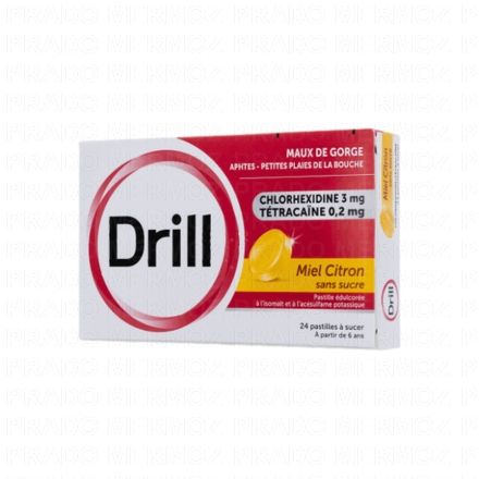 DRILL Pastille à sucer Sans sucre Miel Citron (boîte de 24 pastilles)
