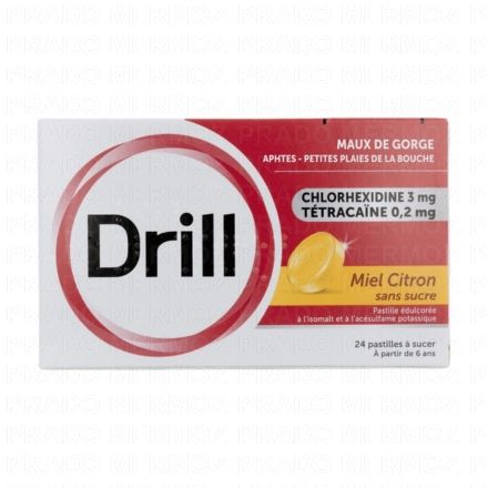 DRILL Pastille &agrave; sucer Sans sucre Miel Citron (bo&icirc;te de 24 pastilles)