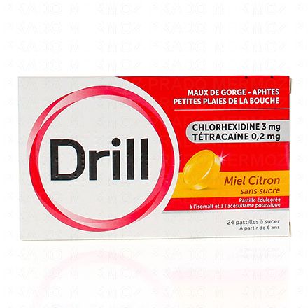 DRILL Pastille à sucer Sans sucre Miel Citron boite de 24