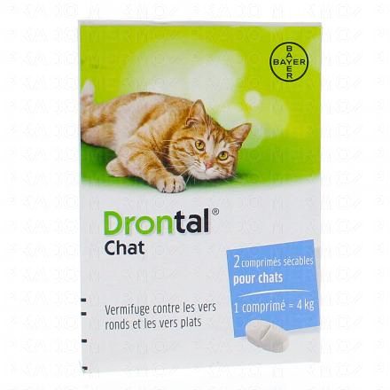DRONTAL Chat - Vermifuge contre les vers ronds et les vers plats (2 comprimés)