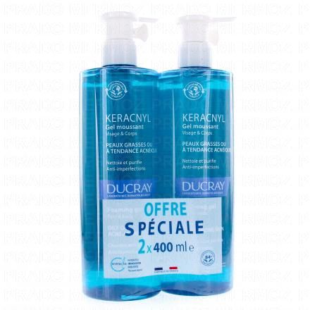 DUCRAY Keracnyl - Gel moussant visage et corps (lot de 2 x 400ml)