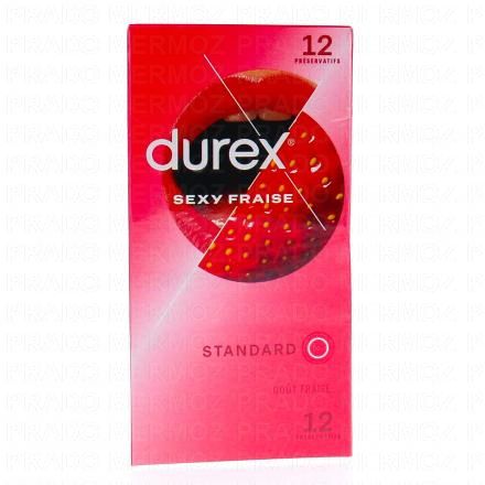 DUREX Préservatifs Sexy Fraise - Préservatifs Lubrifiés Goût Fraise - Boite De 10 Préservatifs