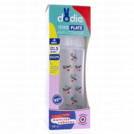 Dodie Cabanas Biberon + anti-colique t&eacute;tine plate +6M 330ml Bisou