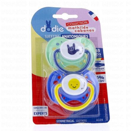 Dodie Cabanas - Sucettes Anatomiques Duo +18 mois (smiley)