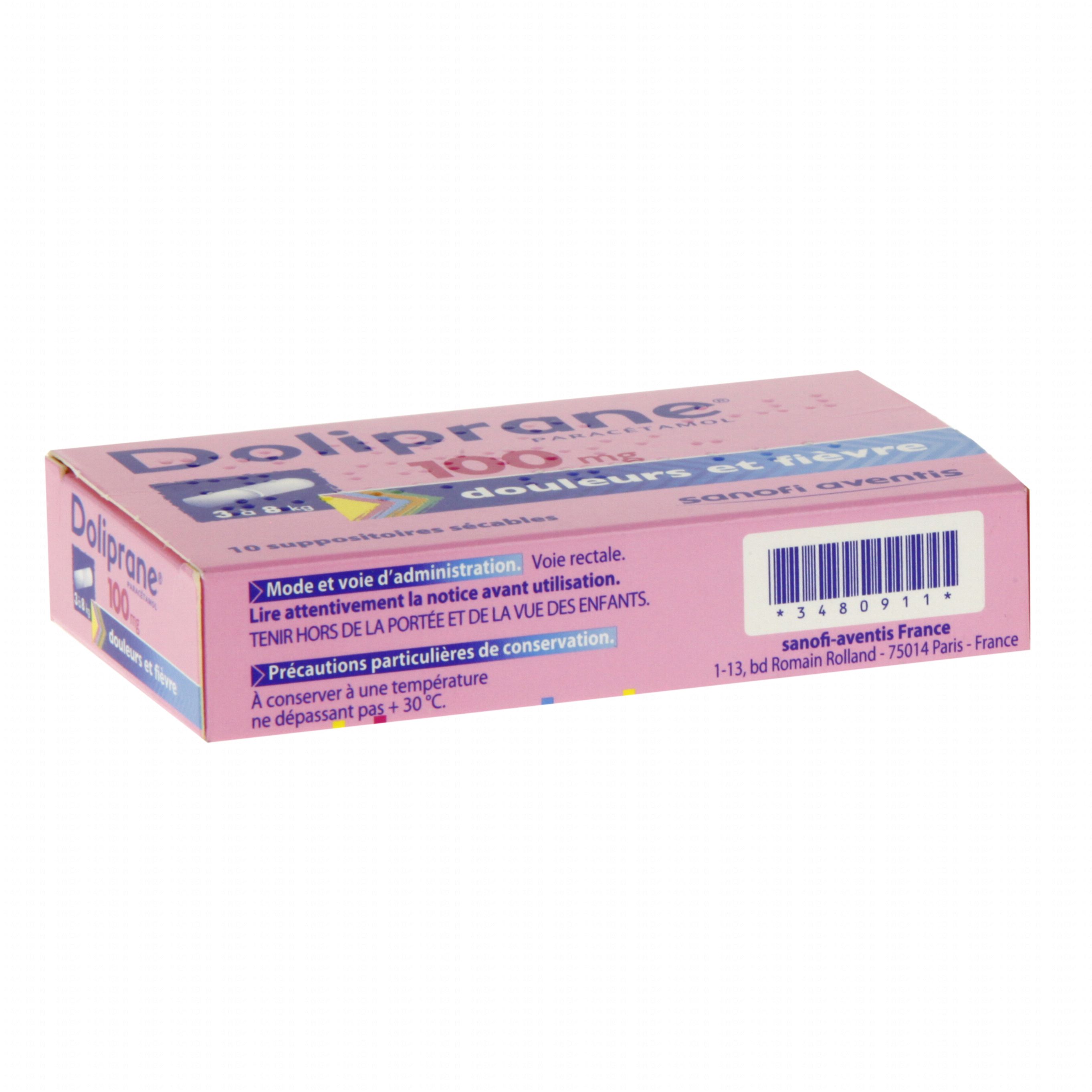 Doliprane 100 mg boîte de 10 suppositoires - Médicament conseil - Pharmacie  Prado Mermoz